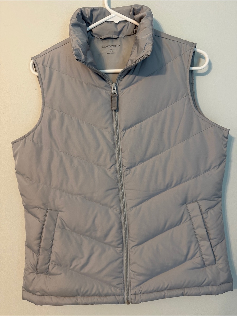 Lands' End Light Gray Quilted Sleeveless Down-mix Puffer Vest